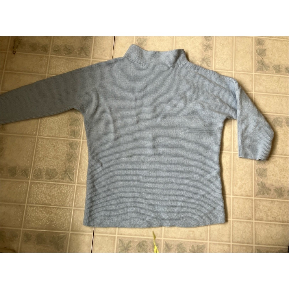Lands' End Cozy Knit mock Neck Tunic Ribbed light blue Small 3/4 Slv Cottagecore